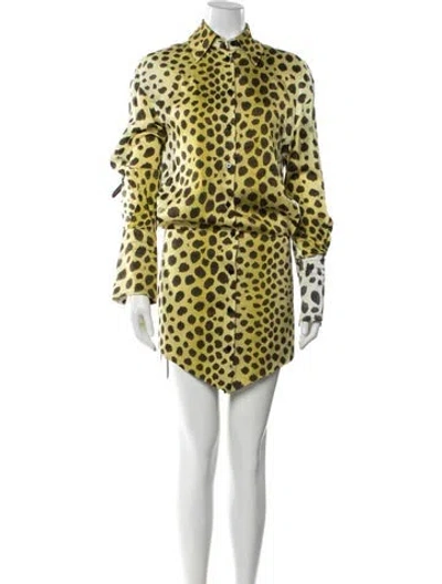 Pre-owned Attico Animal Print Mini Dress In Green