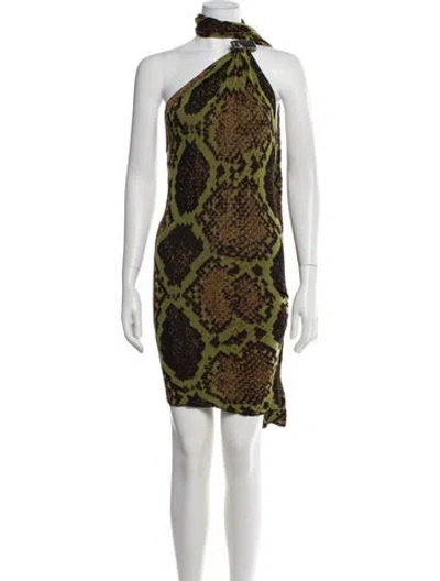 Pre-owned Attico Animal Print Mini Dress W/ Tags In Green