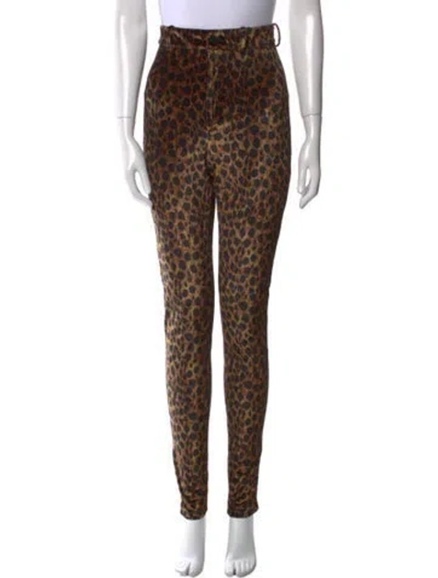 Pre-owned Attico Animal Print Skinny Leg Pants In Brown