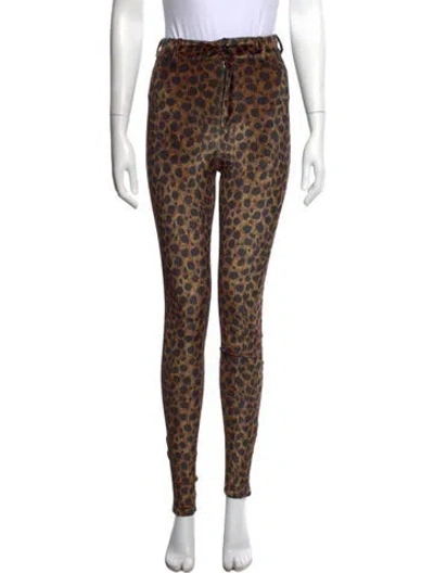Pre-owned Attico Animal Print Skinny Leg Pants In Brown