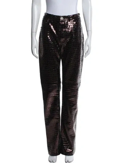 Pre-owned Attico Animal Print Straight Leg Pants In Burgundy/metallic