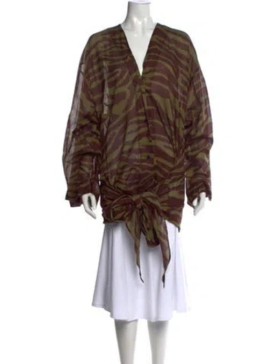 Pre-owned Attico Animal Print V-neck Blouse In Brown
