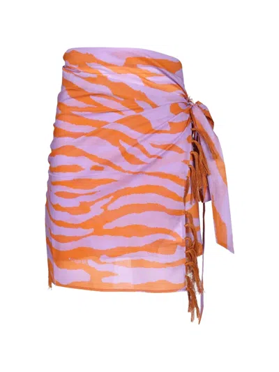 Attico Animal-print Fringed Skirt In Purple