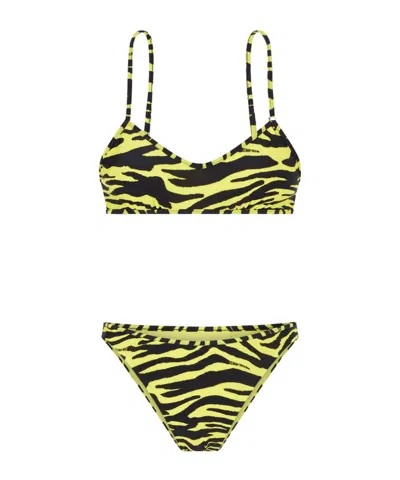 Attico Animal-print Triangle Bikini In Yellow