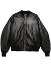 Attico The  Lamb Leather Bomber Jacket With Oversized Silhouette And Utility Pockets In 黑色
