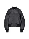Attico Black Leather Bomber Jacket In Black
