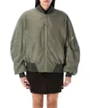Attico Green Bomber Jacket With Zip Pocket On The Sleeve In Tech Fabric Woman In Green