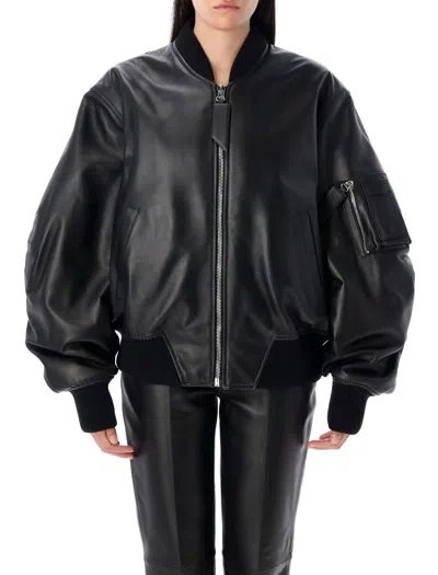 Attico Anja Leather Bomber Jacket In Black