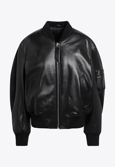 Attico Anja Leather Bomber Jacket In Black