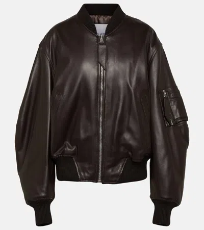 Attico Anja Leather Bomber Jacket In Brown