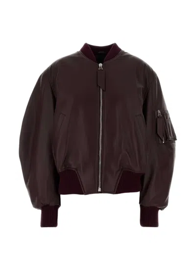 Attico Anja Leather Jacket In Burgundy
