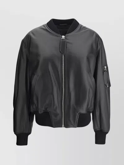 Attico Anja Bomber Leather Jacket In Black