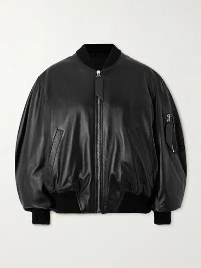 Attico The  Lamb Leather Bomber Jacket With Oversized Silhouette And Utility Pockets In Black