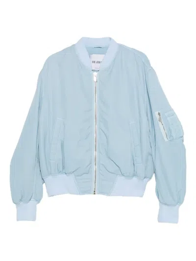 Attico Anja Bomber Jacket Ribbed Cuffs Hem Pockets In Blue