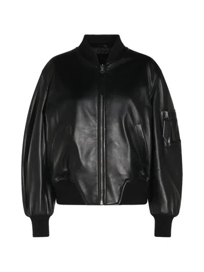 Attico Anja Zip-up Leather Bomber Jacket In Black