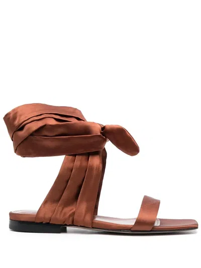 Attico Ankle-tie Flat Sandals In Brown