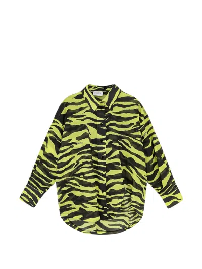 Attico Asymmetric Animal-print Cotton Shirt In Yellow