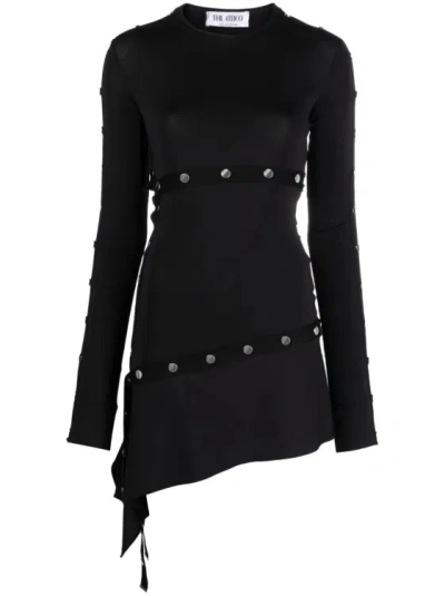 Attico Asymmetric Black Stretch Jersey Mini Dress