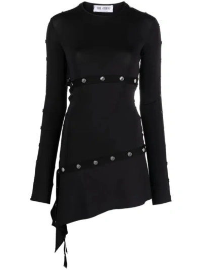 ATTICO ASYMMETRIC BLACK STRETCH JERSEY MINI DRESS