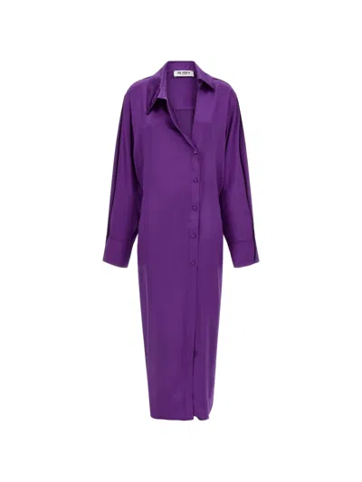 Attico The  Purple Satin Shirt Dress