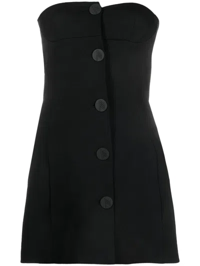 Attico Asymmetric Buttoned Minidress In Black