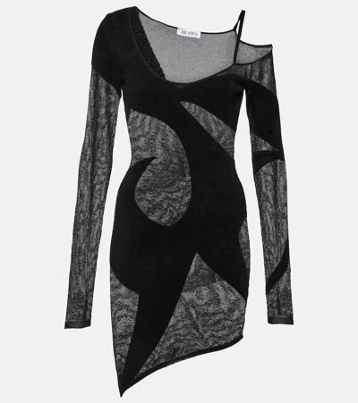 Attico Asymmetric Chiffon Minidress In Black