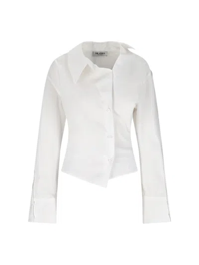 Attico Asymmetric Cotton Poplin Shirt In Gray