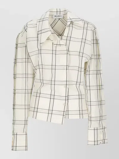Attico Asymmetric Cotton Shirt Check Pattern Collar In White