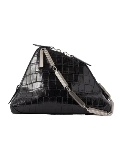 Attico Asymmetric Croc-effect Leather Clutch In Black