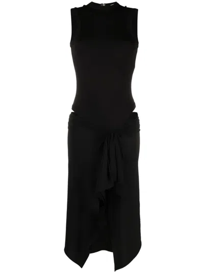 Attico Asymmetric Cut-out Jersey Dress In Black