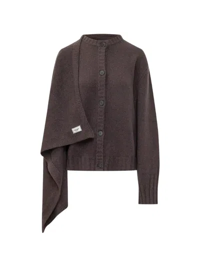 Attico Asymmetric Draped Cardigan In Brown