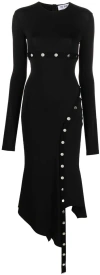 Attico Black Midi Dress With Snap Buttons In Black