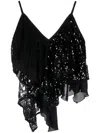 Attico Asymmetric Embellished Vest Top In Black