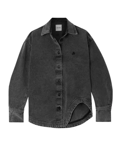 Attico Eliza Asymmetric Embroidered Denim Shirt In Black