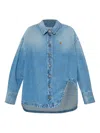 Attico Asymmetric-hem Denim Shirt In Blue