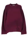 Attico Wool Crewneck Sweater With Asymmetric Flared Hem In Burgundy