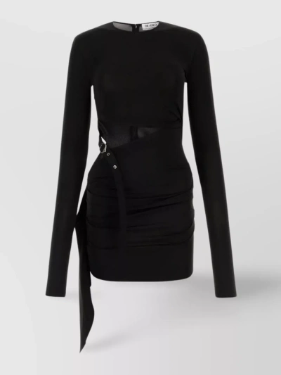 Attico Asymmetric Hemline Dress With Round Neckline And Long Sleeves In Black