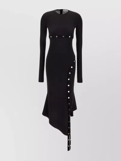 ATTICO ASYMMETRIC HEMLINE MIDI DRESS WITH METAL BUTTONS