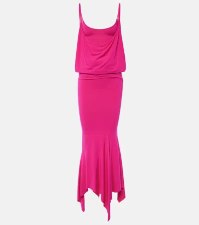ATTICO DRAPED ASYMMETRIC JERSEY MIDI DRESS