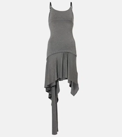 Attico Asymmetric Jersey Minidress In Grey
