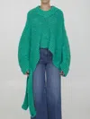 Attico Open-knit V-neck Jumper In Green