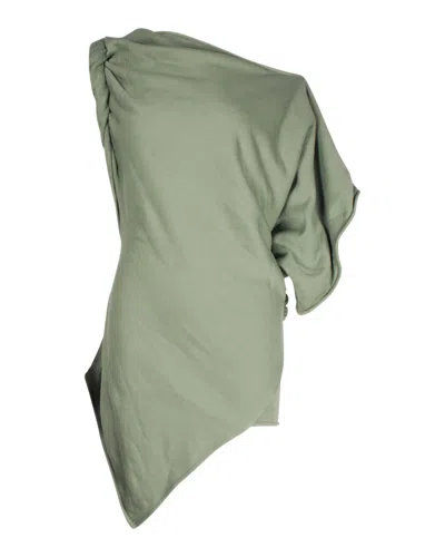 Attico Asymmetric Logo-embossed T-shirt In Green Cotton