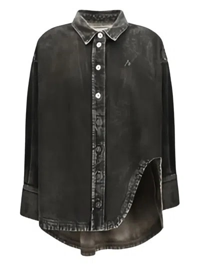 Attico Washed Denim Shirt Collared Long Sleeves In Black