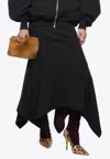 Attico Grey Midi Skirt With Logo Lettering And Handkerchief Hem In Cotton Woman In Black