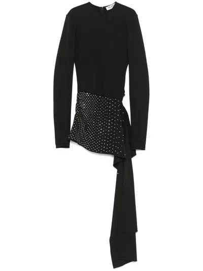 Attico Mini Dress With Thermostrass Studs And Asymmetric Hem In Black