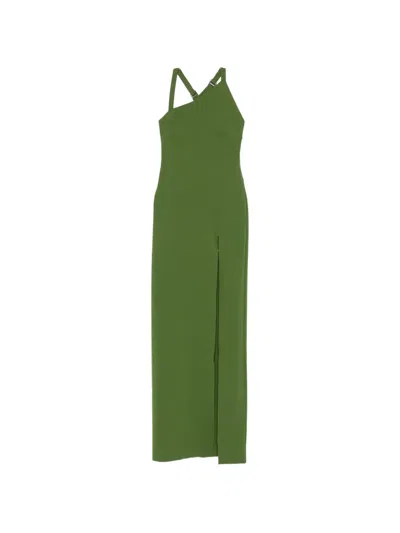Attico Asymmetric-neck Maxi Dress In Green