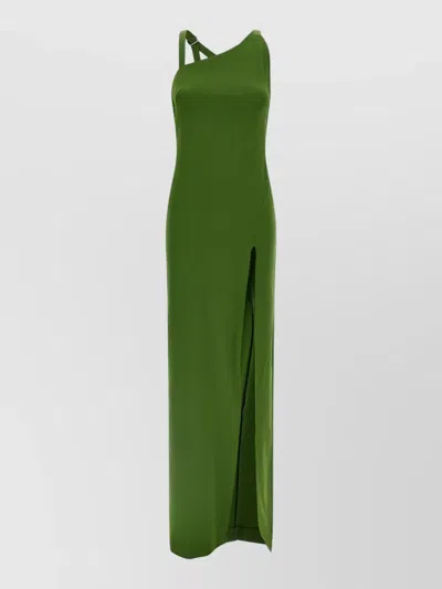 Attico Asymmetric Neckline Dress Sleeveless Side Slit Straps In Green