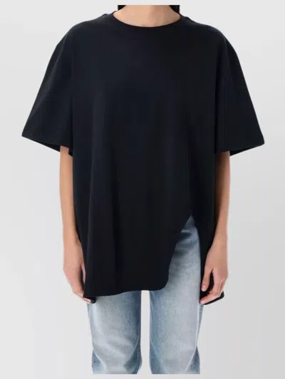 Attico Asymmetric Oversized Round Neck Short Sleeve Top In Black