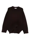 Attico Oversized Asymmetrical Hem Sweater With Ribbed Details In Brown