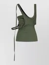 Attico Asymmetric Ribbed Strappy Sleeveless Top In Green
